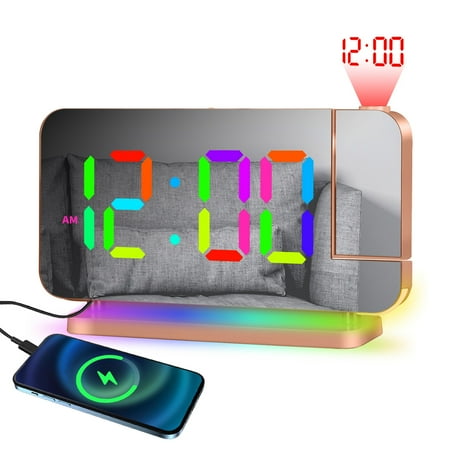 PWPSG Multi-Functional Smart Projection Alarm Clock with Phone Charging LED Temperature & Humidity Display and Digital Projection for Bedroom Use Pink