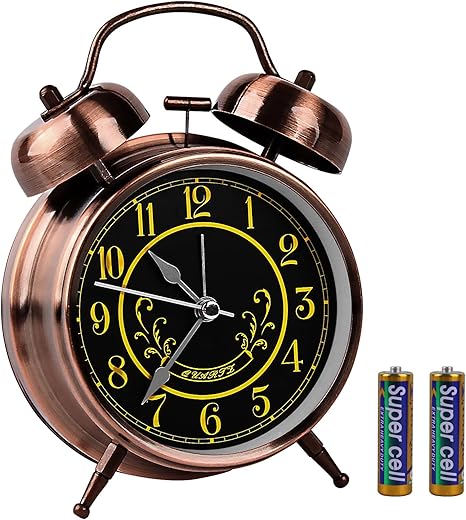 pxy Retro Alarm Clock for Heavy Sleepers 3D Dial Battery Operated (Battery Include), 4" Super Silent Analog Alarm Clock for Kids with Night Light PT260 Silver OrangePT258-6 Red Copper