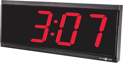 Pyramid Extra Large 4 numeral Red LED Digital Clock, 4-Digit, 110V, 6' cord, Made in USA (DIG-4B)