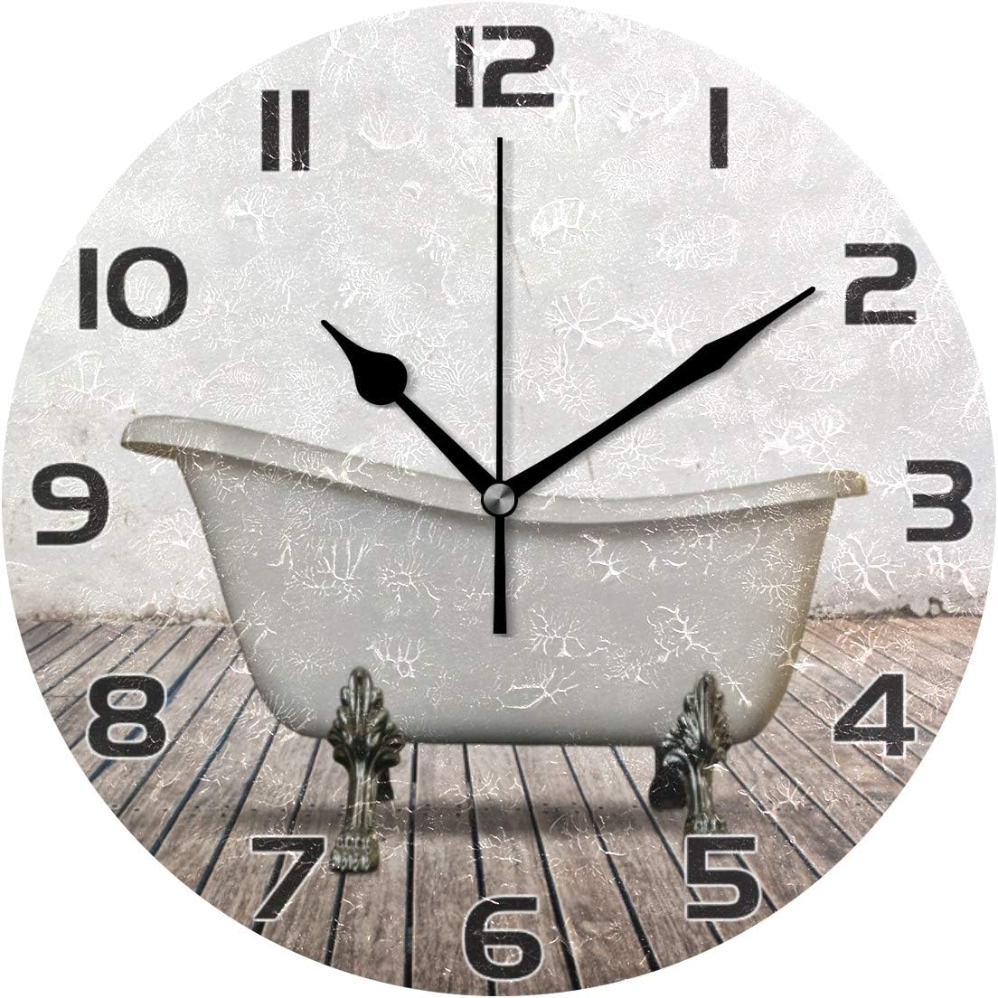 Qilmy Vintage Bathtub Wall Clock Silent Non Ticking Oil Painting Round Clock for Living Room Bedroom Bathroom Home Decor