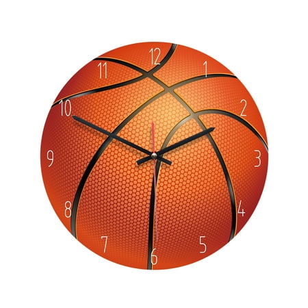 Qiysamall Acrylic Printed Wall Clock Round Basketball Pattern Simplicity Hanging Clock for Home Living Room Dining Hall Decoration