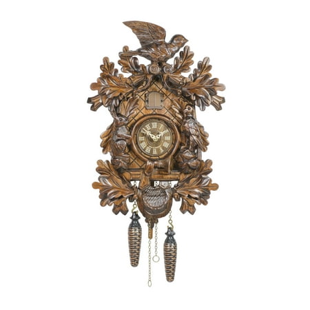 Quartz Cuckoo Clock Oak, sitting animals, with music