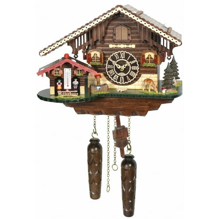 Quartz Cuckoo Clock Swiss house with weather house and music