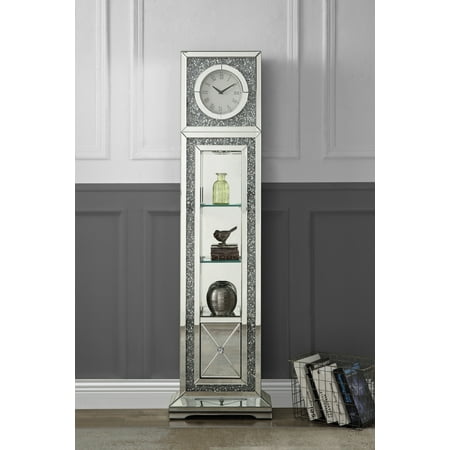 Quartz Mechanism Grandfather Clock with Led Mirrored & Faux Diamonds, Classical Roman Numeral Clock Number Grandfather Clock for Home Living Room