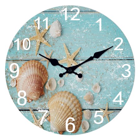 Quiet Japanese-Quartz Wall Clock - Beach & Seashell Motif, Perfect Decor for Home & Office, Non-Ticking, Battery Operated