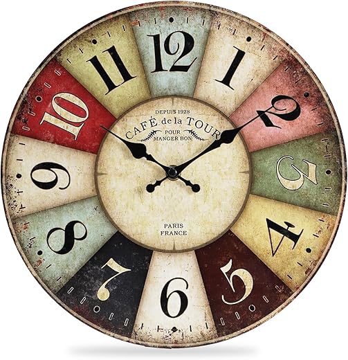 QWANPET Wall Clock,Quality Quartz Wall Clocks,Silent Non-Ticking Wooden Wall Clock Battery Operated, 12 Retro Rustic Style Decor Wall Clock for Living Room,Kitchen,Home,Bathroom,Bedroom