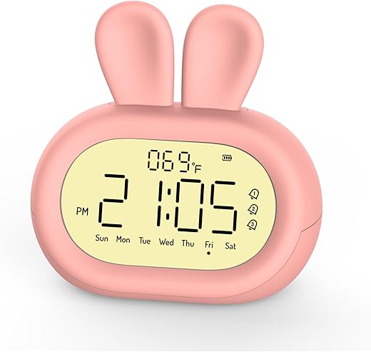 Rabbit Alarm Clock for Kids, Digital Alarm Clock to Wake Up Kids, Cute Bunny Decoration, Toddler Bedroom Night Light Clock, Gifts for Kids Girls Boys Teenagers, Birthday Room Decoration