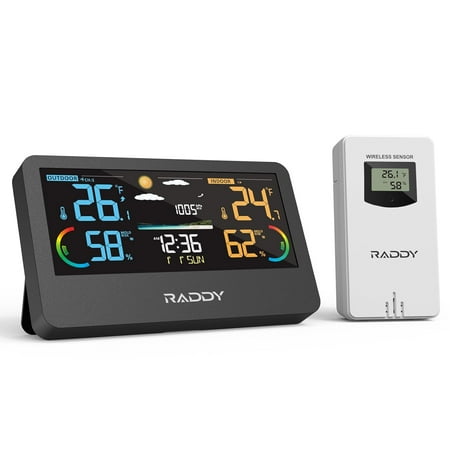 Raddy WF-55C PRO Weather Station with Wireless Remote Sensor, Thermometer Hygrometer Barometer, Alarm Clock, Weather Forecast, Color Display for Indoor Outdoor