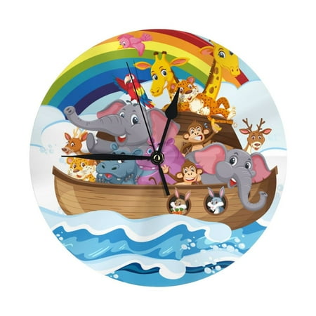 Rainbow Animals Noah's Ark Wall Clock Silent Non Ticking - 10 Inch Battery Operated Modern Clocks for Living Room Bedroom Kitchen Bathroom Office Classroom, Decorative Clocks