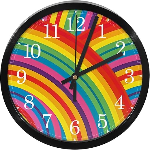 Rainbows Colorful Wall Clocks Silent Non-Ticking Battery Operated, Modern Quartz Clock for Home School, Classroom, Office, Bedroom, Living Room Decor