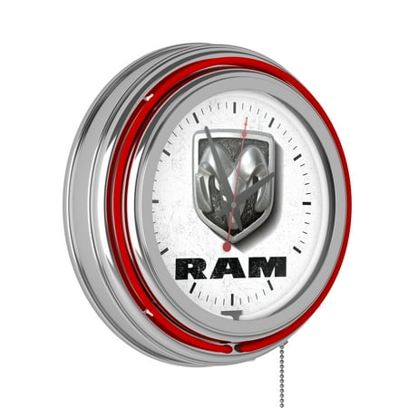 RAM Logo White Retro Neon Analog Wall Clock with Pull Chain