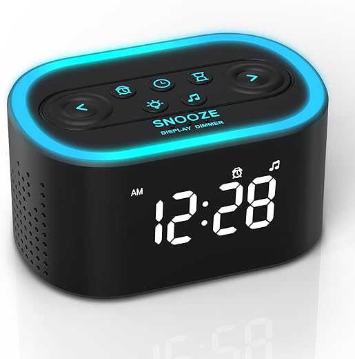 REACHER Digital Alarm Clock & White Noise Sound Machine, 21 Soothing Sounds, 7 Wake Up Sounds, 8 Night Lights, 32-Level Volume, 9 Sleep Timer, Memory Function for Adult, Kid, Bedside, Bedroom