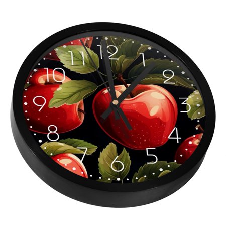 Red Apples Fruit Silent Wall Clock, Non Ticking Battery Operated 9.8 Inch Wall Clocks for Bedroom Kitchen Home Office School Art Decor