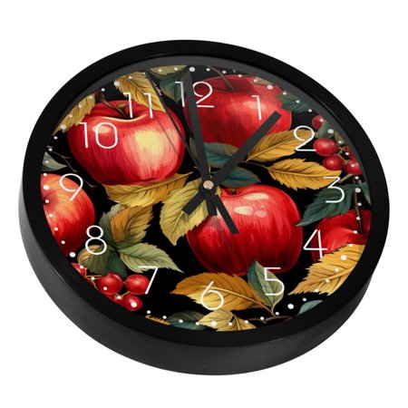 Red Apples Fruit Silent Wall Clock, Non Ticking Battery Operated 9.8 Inch Wall Clocks for Bedroom Kitchen Home Office School Art Decor