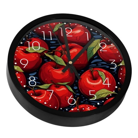 Red Apples Fruit Silent Wall Clock, Non Ticking Battery Operated 9.8 Inch Wall Clocks for Bedroom Kitchen Home Office School Art Decor