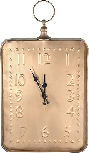 Red Co. 12.5” x 22” Decorative Vintage Metal Wall-Mount Analog Accent Clock, Distressed Copper