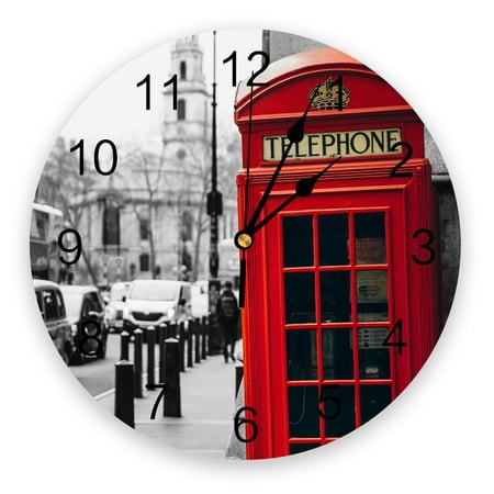 Red Telephone Booth London Street Wall Clock Modern Design Living Room Decoration Clock Mute Wall Watch Home Interior Decor