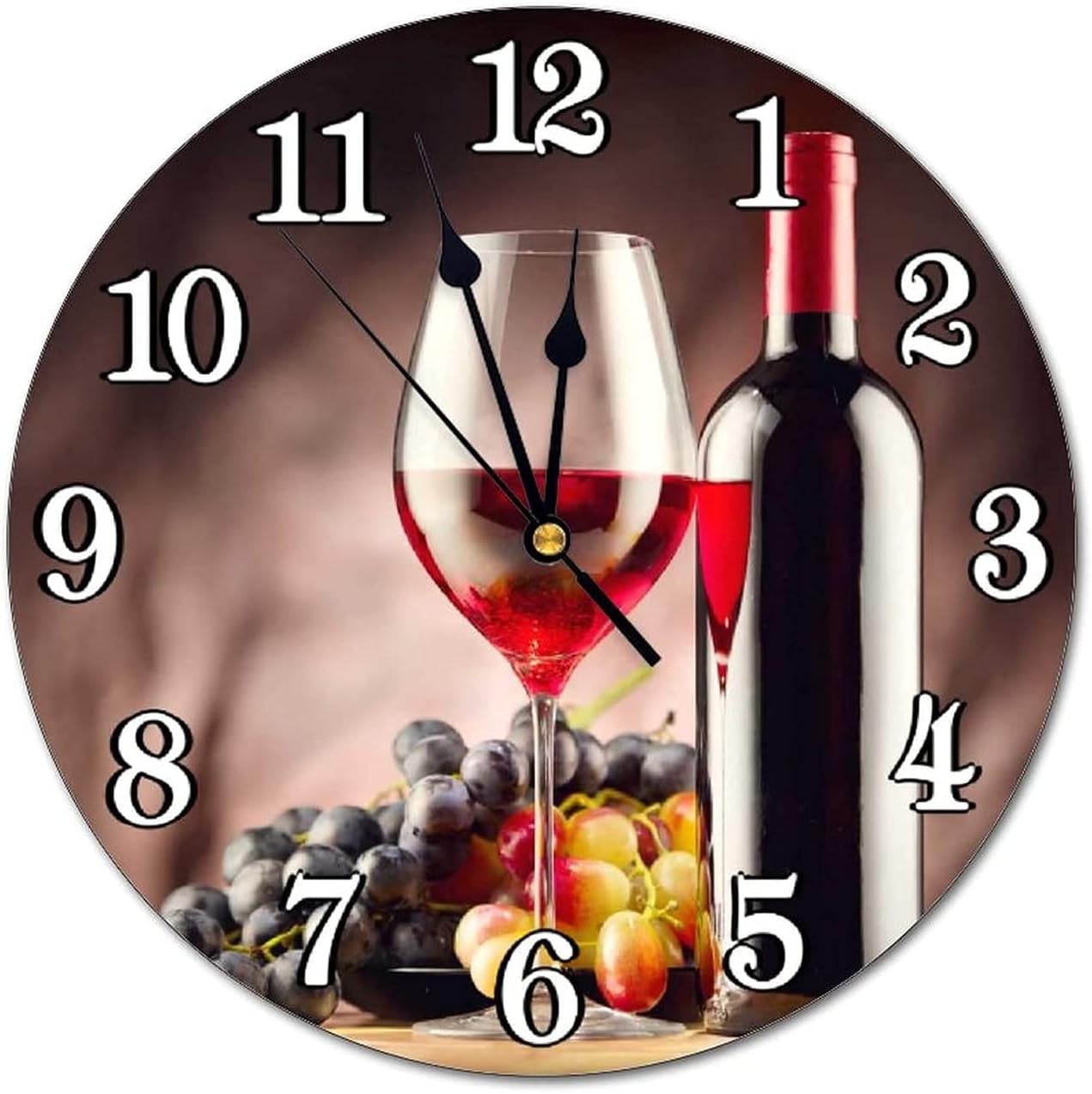 Red Wine with Ripe Grapes Wall Clock Battery Operated Silent Round Clock Wall Decor for Home, Office, School 9.8 Inch