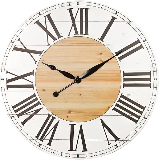 Renata Oversize Shiplap Wall Clock - White/Walnut