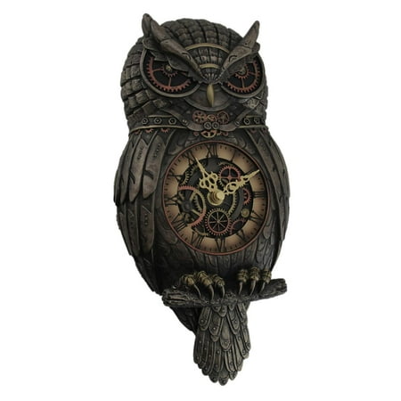 Resin Wall Clocks Metallic Bronze Finished Steampunk Owl Pendulum Wall Clock 6.25 X 12.5 X 2.25 Inches Bronze