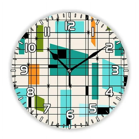 Retro Beige Mid Century Atomic Starbursts Wall Clock Watch Modern Living Room Abstract Geometric Art 1970s Home Decor Gift