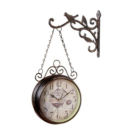 Retro Double Sided Wall Clock Wrought Faces Antique Wall Clock ing Clock Non-Ticking Clock with Mounting Bracket for Indoor Décor