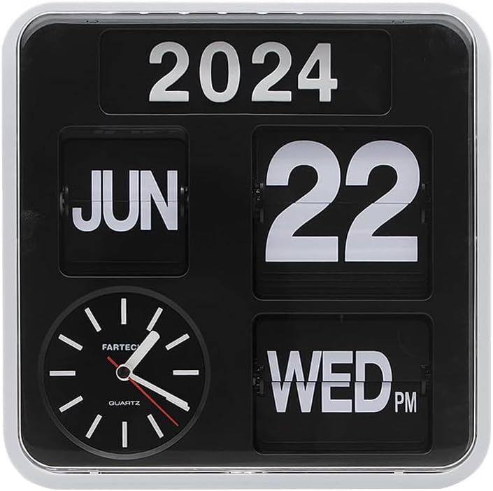 Retro Modern 9.6 Inches Calendar Day Date Flip Desk Wall Clock (Black)(No Battery Included)