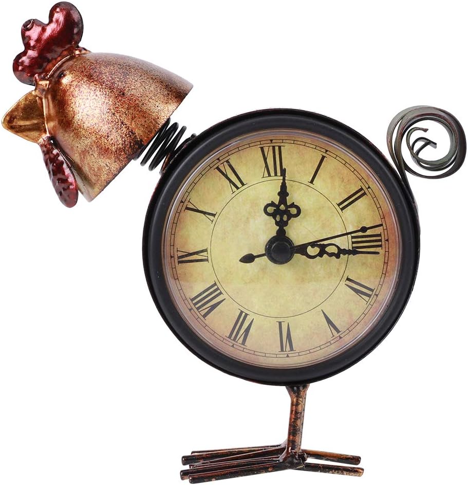 Retro Rooster Table Clock Vintage Chicken Shaped Iron Clock Desk Clock Rooster Decor Home Ornament