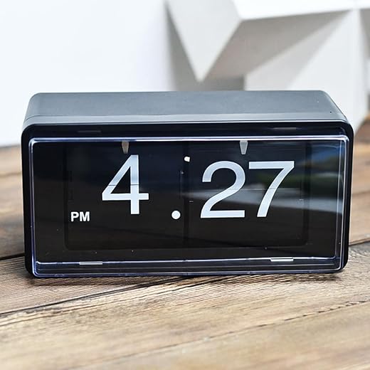 Retro Style Flip Clock,Auto Page Turning Transparent Cover Digital Flip Desk Clock. Classic Mechanical Battery Operated Digital Display,Home and Office Decorations(No Battery Included) (Black)