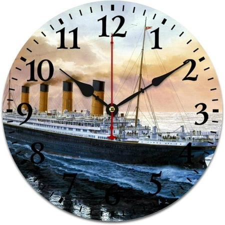 Retro Titanic Famous Old Historic Wall Clock Round Wooden Clock Battery Operated Silent Non-Ticking Decorative Clock 34 * 34Cm