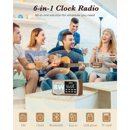 Retro Vintage Alarm Clock Radio With Bluetooth Speaker, Dimmer Control, Snooze, Han[772]