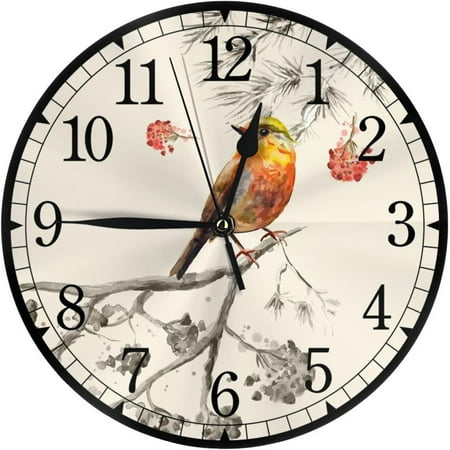 Retro Vintage Bird French Country Tuscan Style 10 Inch Design Round Classic Wall Clock Battery Operated For Home Decorative Living Room Bathroom Office