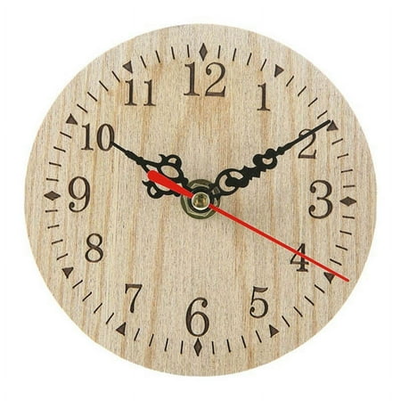 Retro Vintage Style Wooden Round Small Desk Clock Quiet Numerals Quartz Home