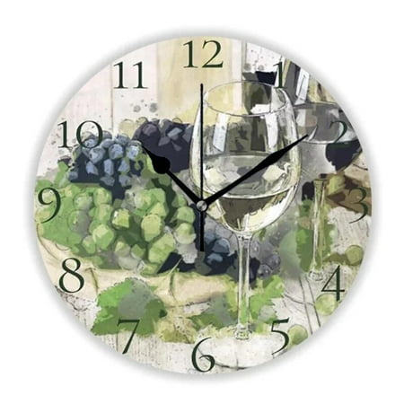 Retro Wine Glasses Bottles Grapes Kitchen Wall Clock for Bar Modern Tavern Dining Room Office Watch Winery Decor Gift 35cm（10 Inch）