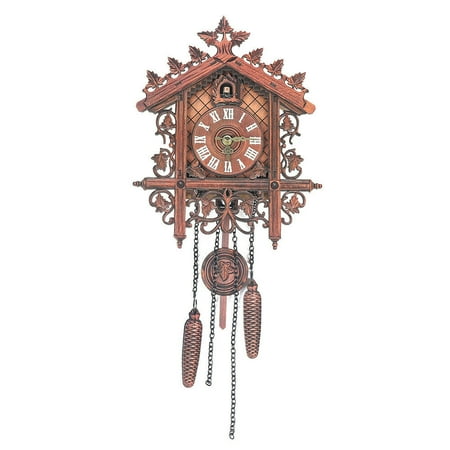 Retro Wood Clock Wall Decor Cartoon Bird House Swing Clock