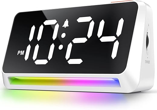 [RGB] Super Loud Alarm Clock for Bedroom, Heavy Sleepers, Adults, Teens, Kids | Small Bedside Digital Clock with Dynamic RGB Atmosphere Light, LED Display, USB Charger, 12/24Hr, Snooze, Battery Backup