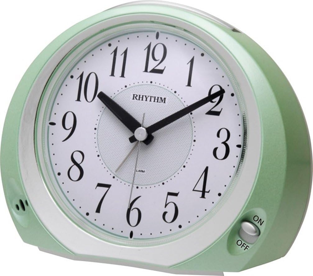 Rhythm 8REA28SR05 Alarm Clock, Analog, Continuous Second Hand, Battery Life, Approx. 2 Years, Green, Face 28