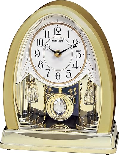 Rhythm Clocks Joyful Crystal Gold Musical Mantel Clock