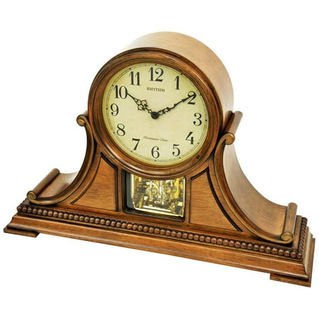 Rhythm USA CRH271UR06 Wooden Musical Analog Solid Wood Quartz Tabletop Clock, Brown