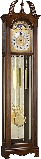 Ridgeway Howard Miller Harper Floor Clock 2552 – Bellaire Cherry Finish, Vertical Home Décor, Large Lyre Pendulum, Volume Control, Quartz Single-Chime Movement