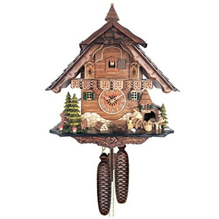 River City Clocks Eight Day Cuckoo Clock - Cottage, Turret, Man Chopping Wood