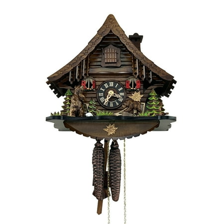 River City Clocks One Day Cuckoo Clock Cottage with Moving Bear