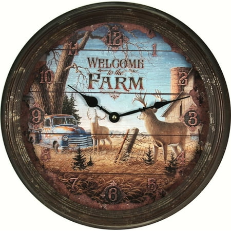 Rivers Edge 15in Welcome Deer Rusty Metal Clock