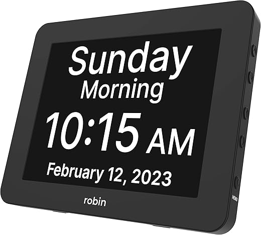 Robin Day Clock 2024 Dementia Clock with Custom Alarms & Calendar Reminders, Clocks for Seniors Helps with Memory Loss, Alzheimers, Dementia, Black