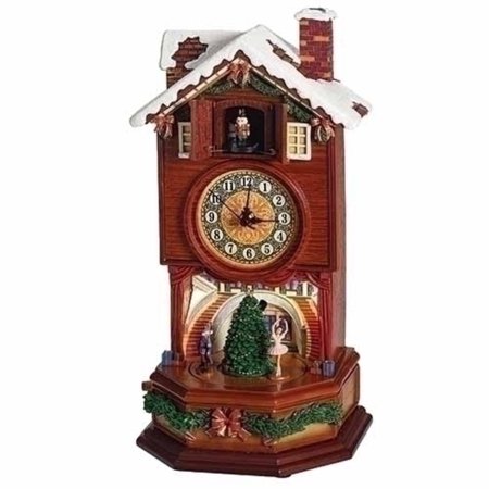 Roman 15.25 LED Lighted Musical Christmas Desk Clock with Rotating Nutcracker