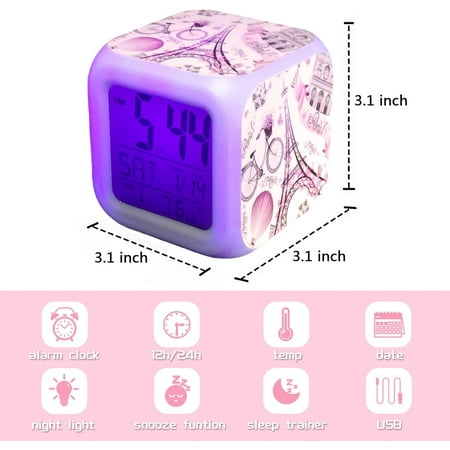 Romantic Paris Eiffel Tower Alarm Clock For Kids 7 Led Color Changing Wake Up Clock[1589]