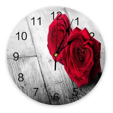 Rose Flower Red Love Wooden Board Wall Clock Modern Design Silent Bedroom Living Room ration Round Hanging Clocks