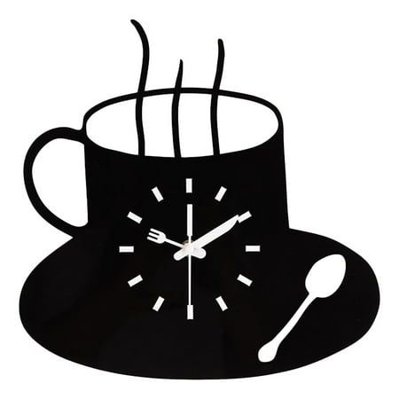 Round Coffee Wall Clock - Black Kitchen Decor