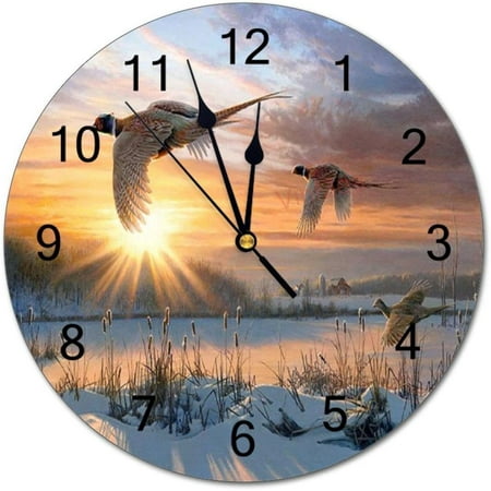 Round Hanging Clock,Pheasants Wall Clock Silent Non Ticking Decorative Home Clocks For Living Room Bedrooms Wall Clock Round,12 Inch