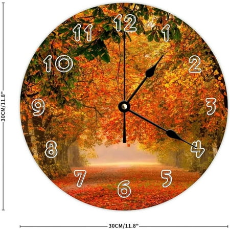 Round Nature Scenery Wall Clock - Autumn Trees Nature Fall Leaves Path Natu